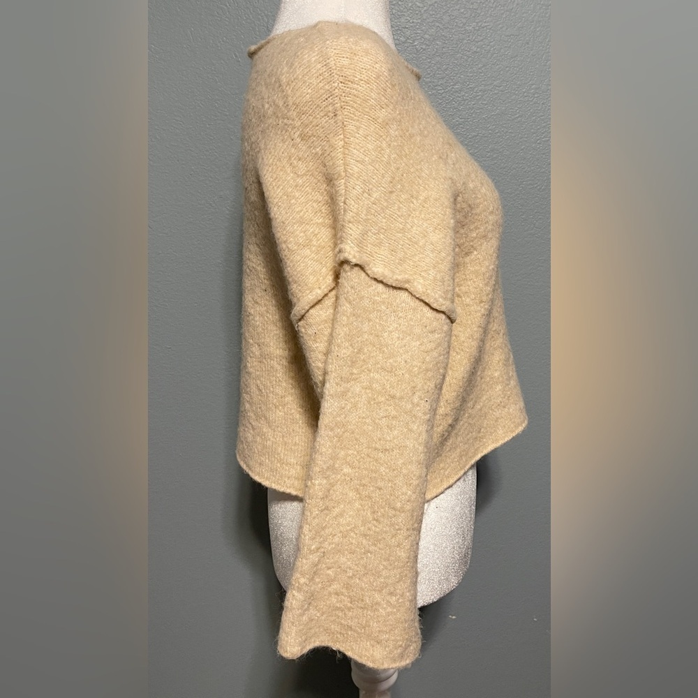 Zara Beige Wool Blend Sweater Oversized Boxy Drop Shoulder Relaxed Knit Small - Picture 3 of 7